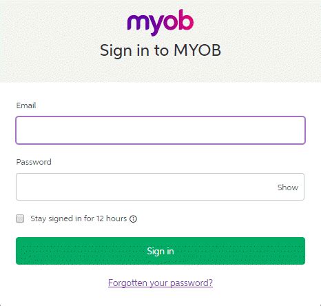 Signing in to MYOB.